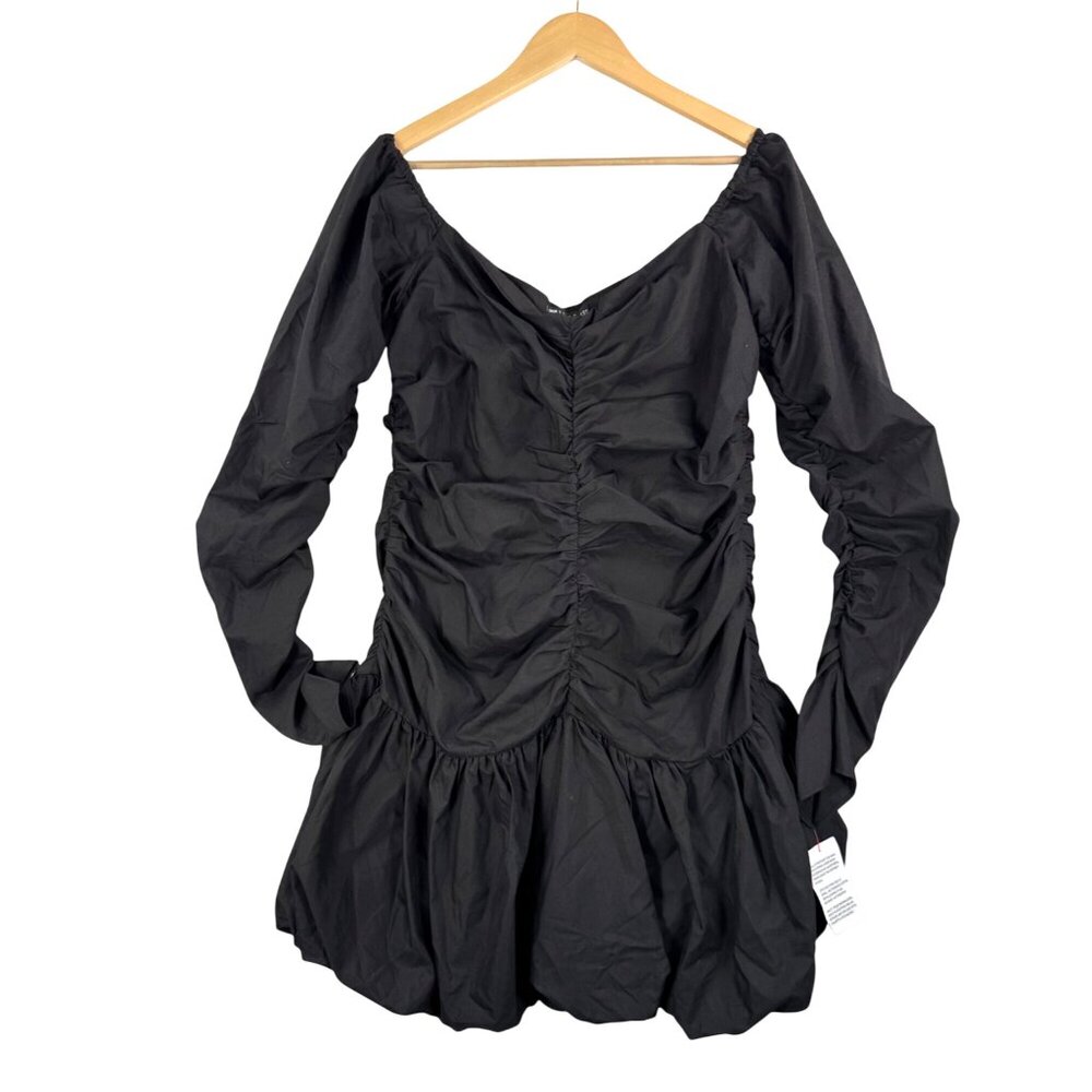 ASOS Off shoulder ruched bodice mini dress bubble skirt black cocktail‎ sz 12